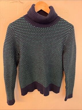 J. Crew Navy Turtleneck Sweater with Mint Green Dots